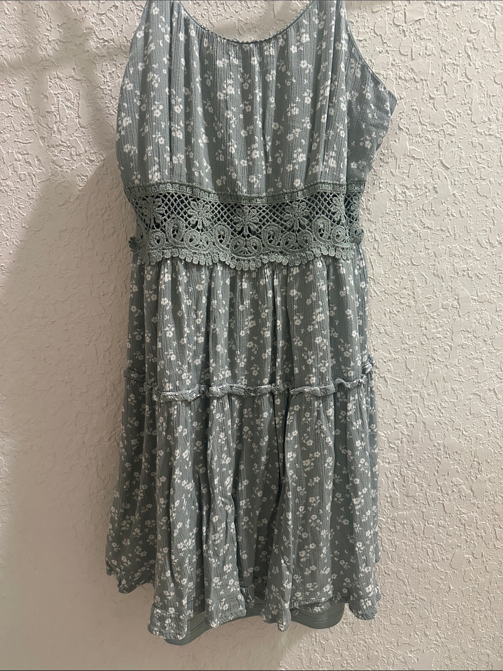 Madden Girl Sage Green Floral Dress with Crochet Waist Detail
